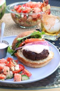 Smoked Burgers with Spicy Garlic Aioli