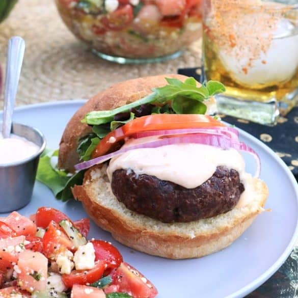 Smoked Burgers with Spicy Garlic Aioli