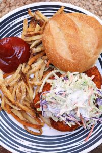 Vegan Buffalo Chicken Sandwich with Slaw