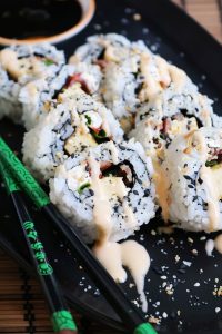 Everything Bagel Seasoned Bacon and Egg Sushi