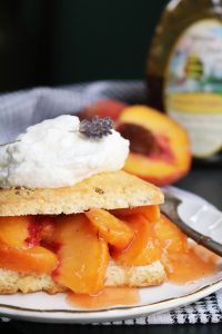 Lavender Shortcake with Macerated Peaches and Honey Whipped Cream