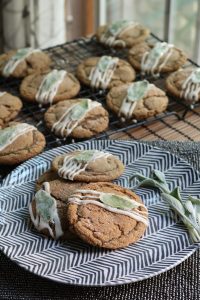 Maple Brown Sugar Cookies with Candied Sage on a plate.