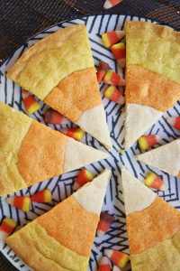 Candy Corn Sugar Cookie Bars Cut into Slices.