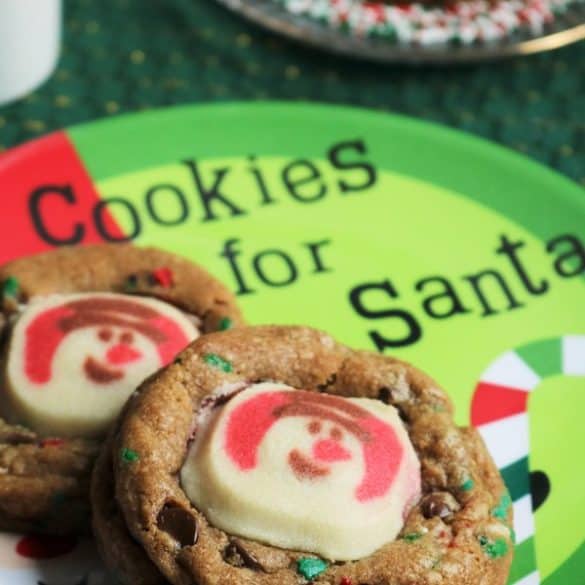 Holiday Double Decker Cookies - chocolate chips cookies with a sugar cookie baked on top.