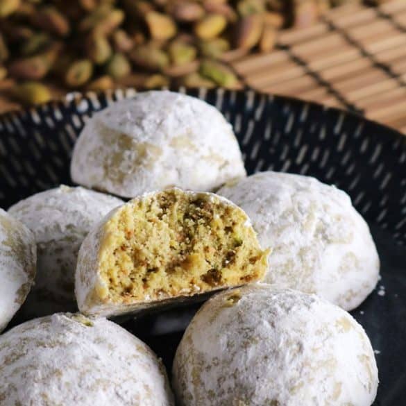 Bite into a Rosewater Pistachio Snowball Cookies.