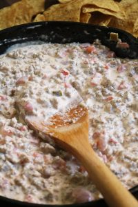 Tennessee Sausage Cheese Dip in a Skillet.