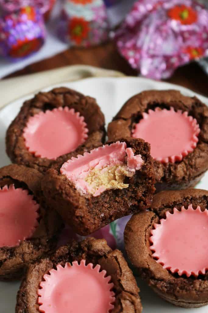 Bite into a Mini Peanut Butter Cup Brownie.
