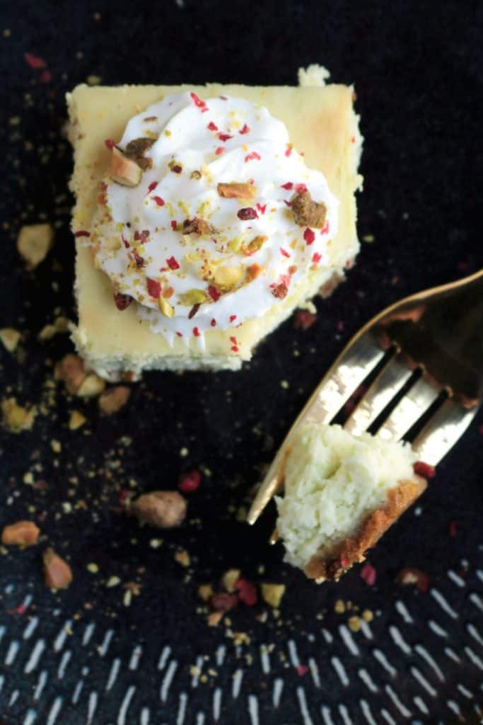 Key Lime Pistachio Cheesecake Bars from above.