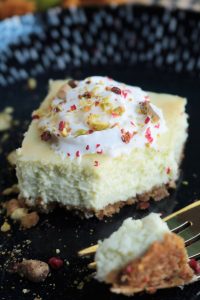 Key Lime Pistachio Cheesecake Bars up close.