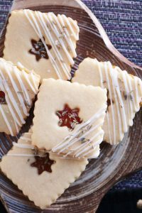 Lavender Linzer Cookies with Kumquat Marmalade Stacked.