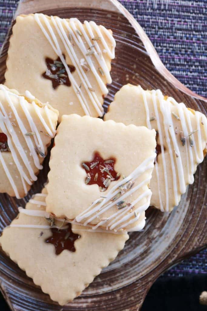 Lavender Linzer Cookies with Kumquat Marmalade Stacked.