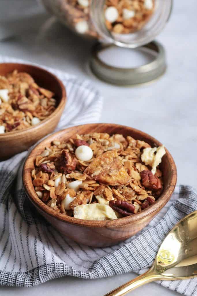 Homemade Hummingbird Cake Granola in a Bowl.