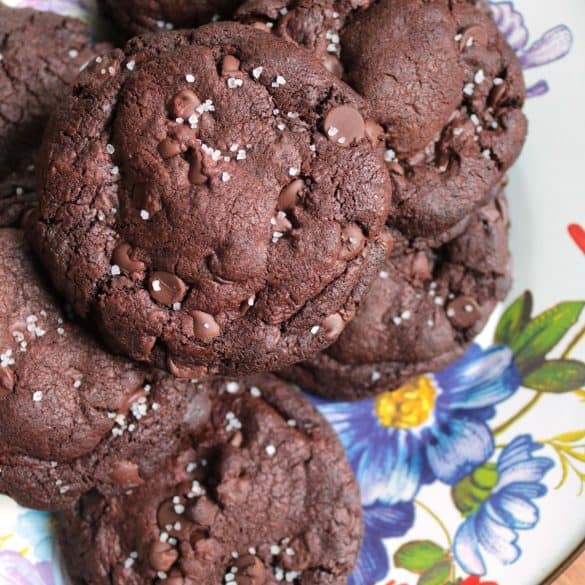 Salted Double Dark Chocolate Chip Cookies.