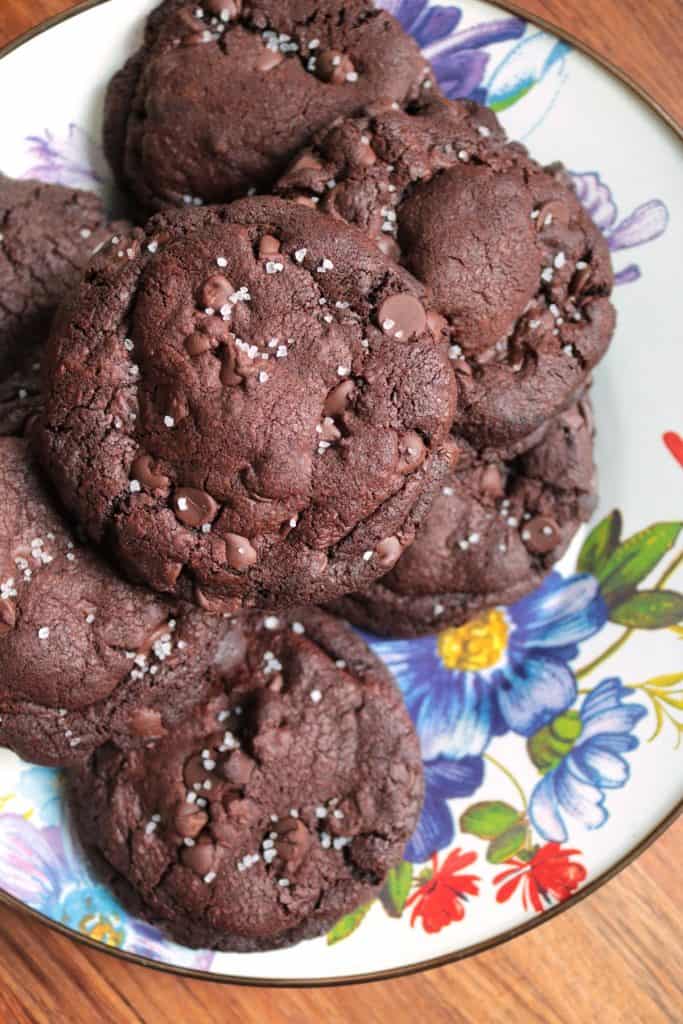 Salted Double Dark Chocolate Chip Cookies.