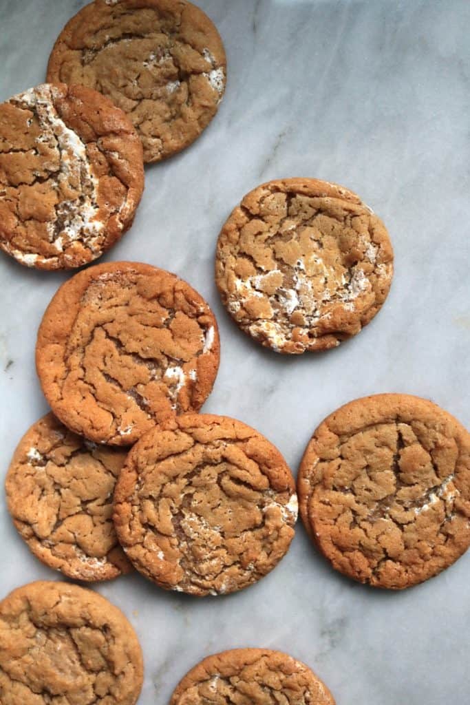 Peanut Butter Marshmallow Fluff Cookies on marble.