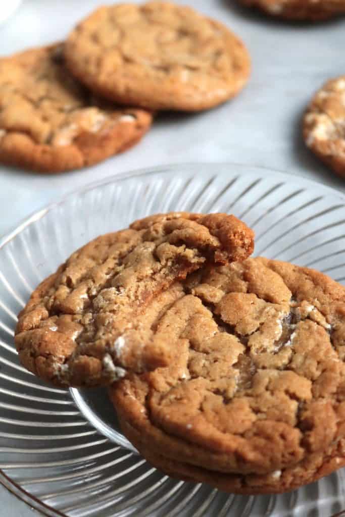 Peanut Butter Marshmallow Fluff Cookies with a bite.