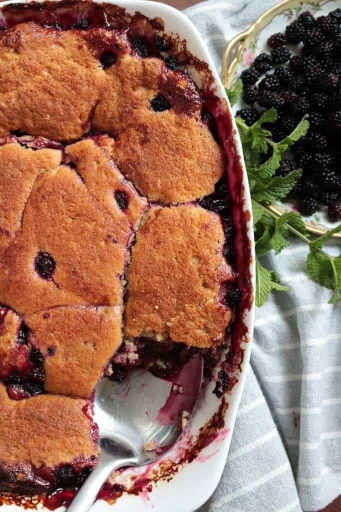 Grandma's Old-Fashioned Blackberry Cobbler Scooped.