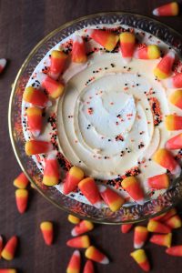 Candy Corn Cookie Cake for #HalloweenTreatsWeek .