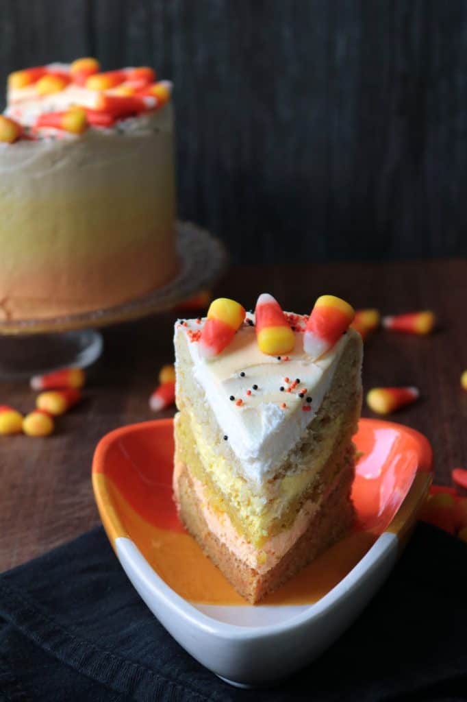 Slice of Candy Corn Cookie Cake.