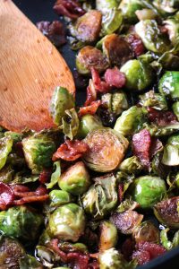 Easy Caramelized Brussels Sprouts with Bacon, Balsamic & Brown Sugar.