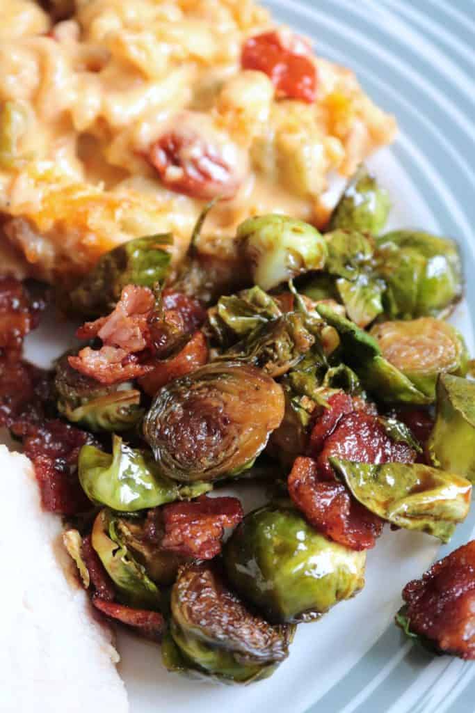 Holiday Side Dish: Caramelized Brussels Sprouts with Bacon, Balsamic & Brown Sugar.