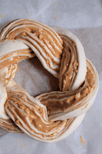 Peanut Butter Puff Pastry Ring before and after baking.