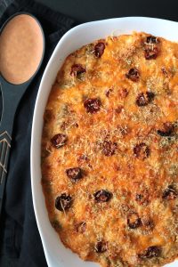 Pan of Roasted Tomato Macaroni and Cheese.