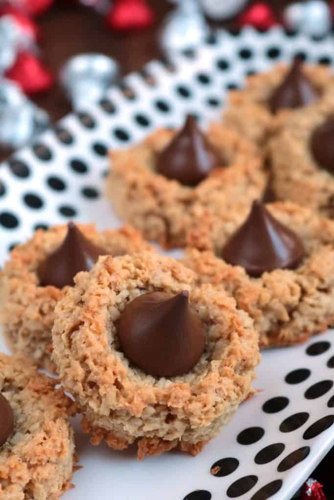 Peanut Butter Macaroons topped with Hershey's Kisses.