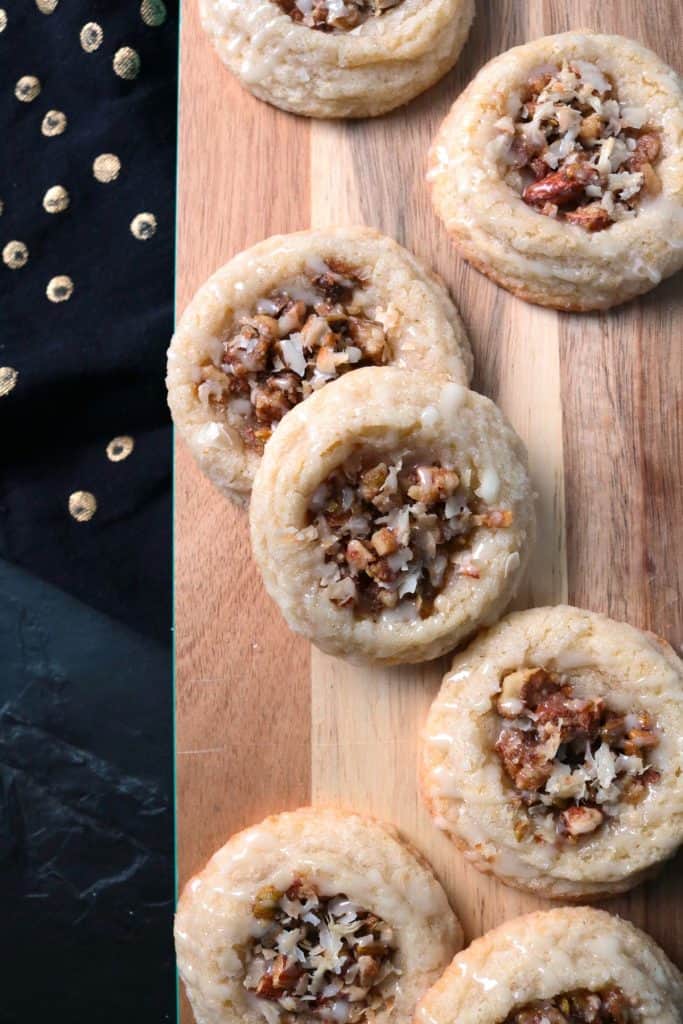 Baklava Thumbprint Cookies on a tray,