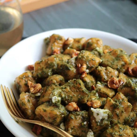 Carrot Gnocchi with Candied Hazelnuts and Goat Cheese.