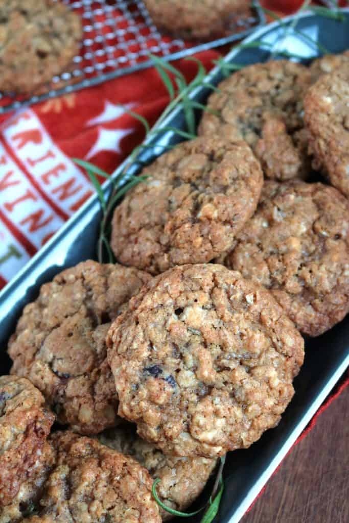 Oatmeal Cranberry Walnut Cookies with White Chocolate and Rosemary.