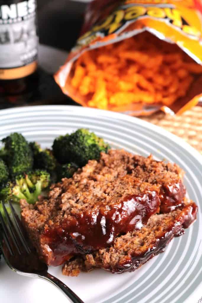 BBQ Cheetos Meatloaf with Broccoli.