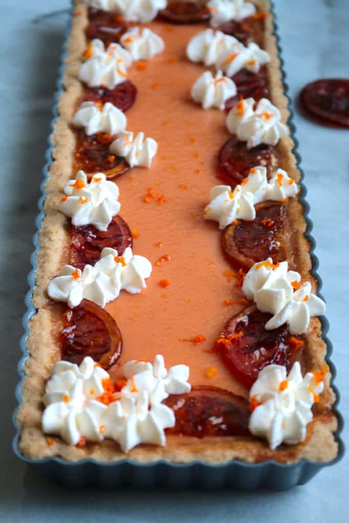 Blood Orange Curd Tart with Almond Crust.