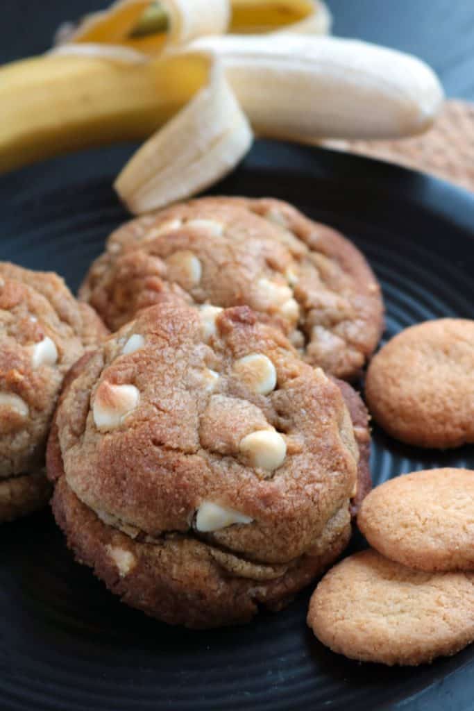 Close up of Banana White Chocolate Chip Cookies.