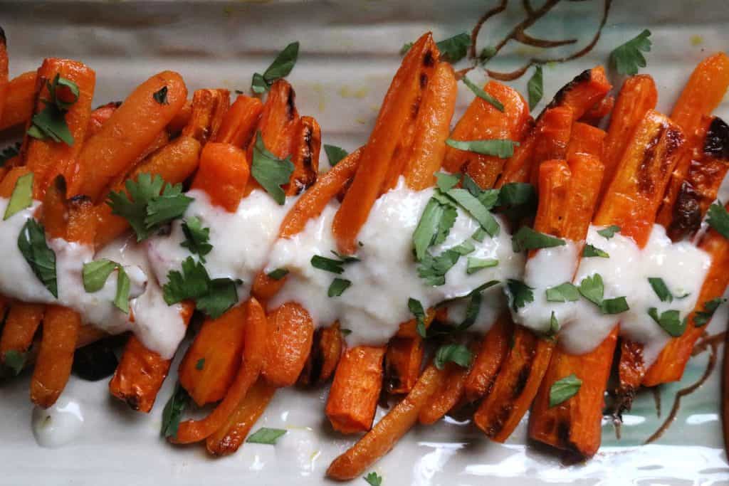 Roasted Carrots topped with Creamy Vietnamese Nuoc Cham Sauce.
