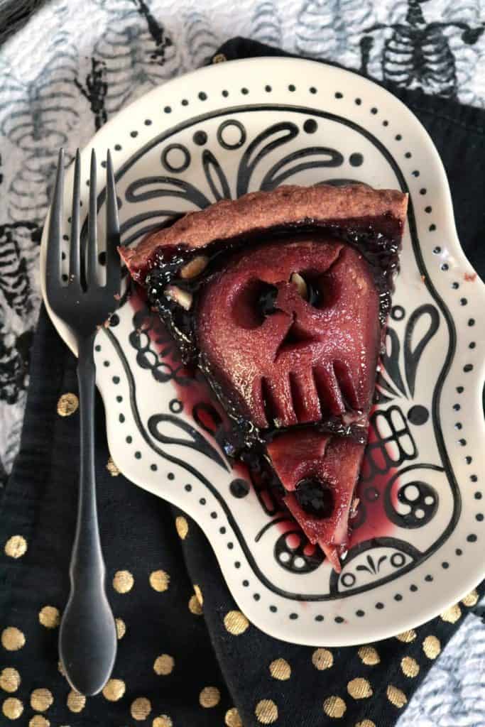 Slice of Chocolate Blackberry Pear Tart.