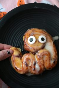 Ghost-Shaped Halloween Cinnamon Roll.