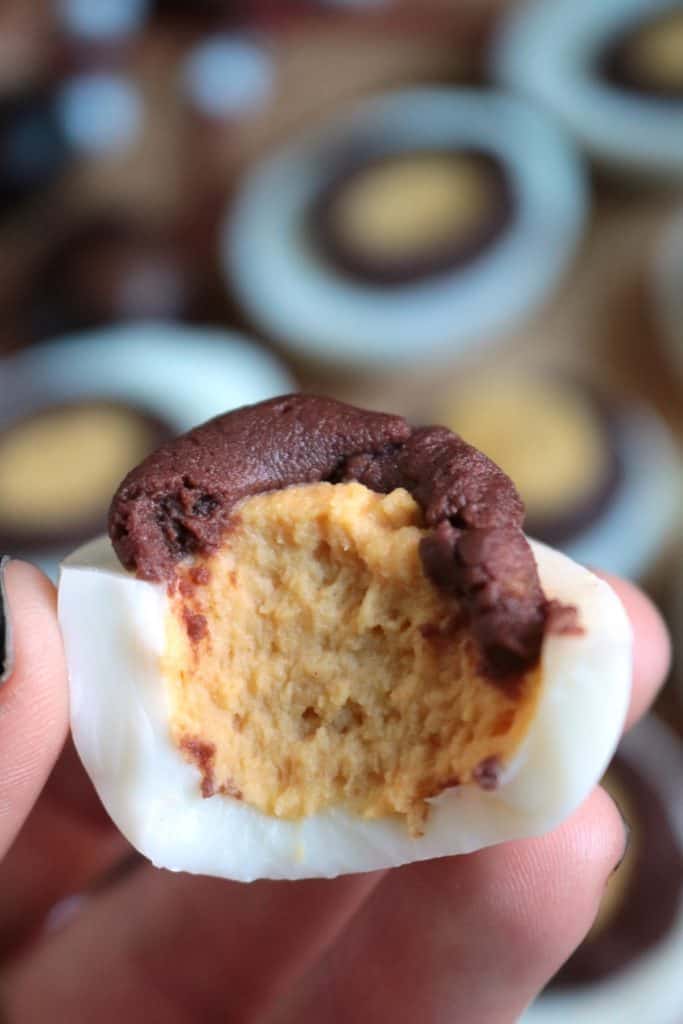 Peanut Butter Chocolate Deviled Eggs.