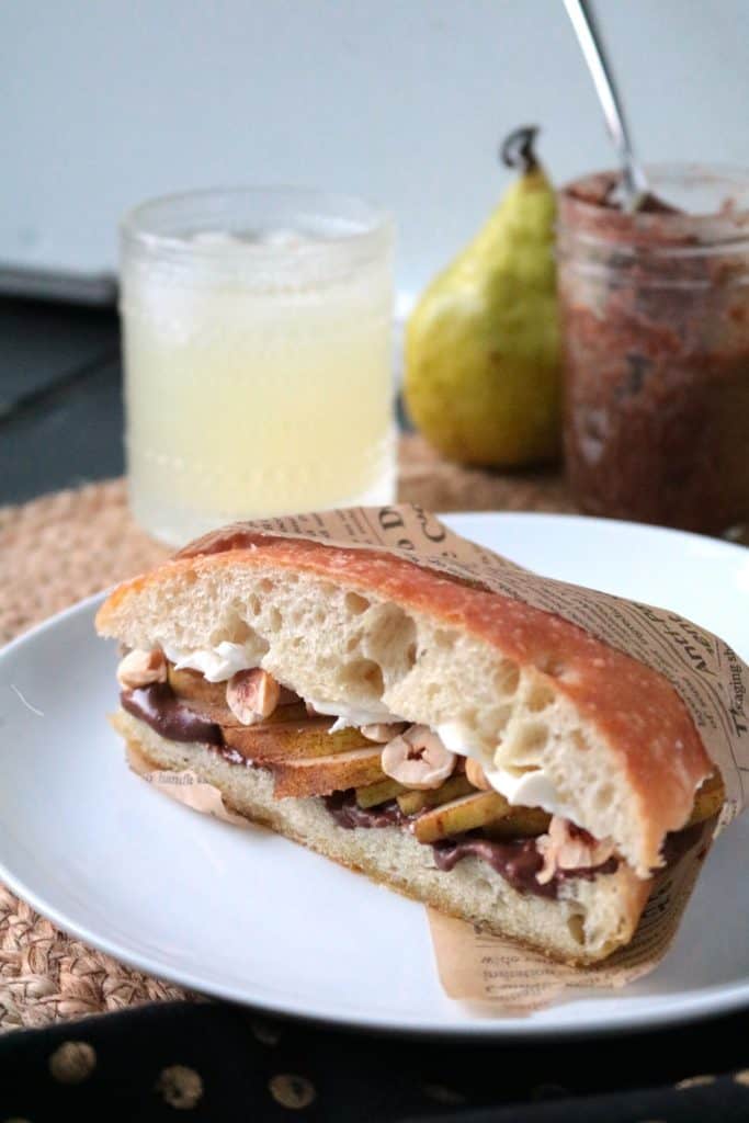 Nutella Pear Focaccia Sandwich with Basil Lemonade.