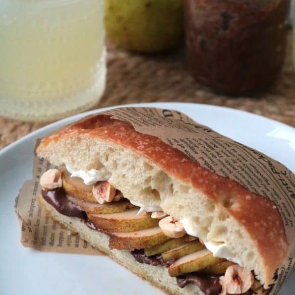 Nutella Pear Focaccia Sandwich.