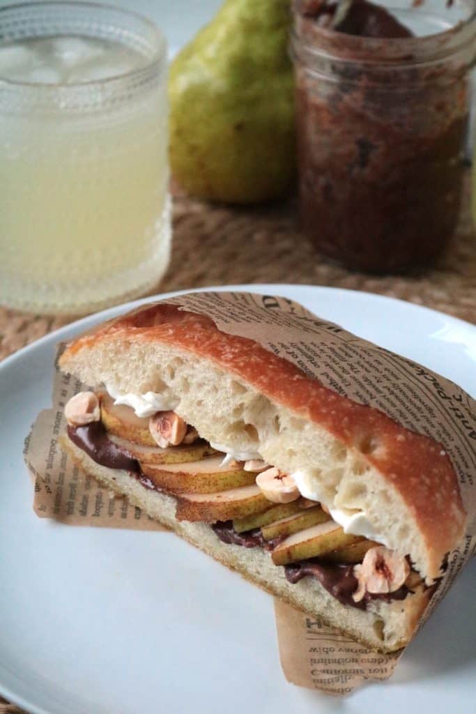 Nutella Pear Focaccia Sandwich.