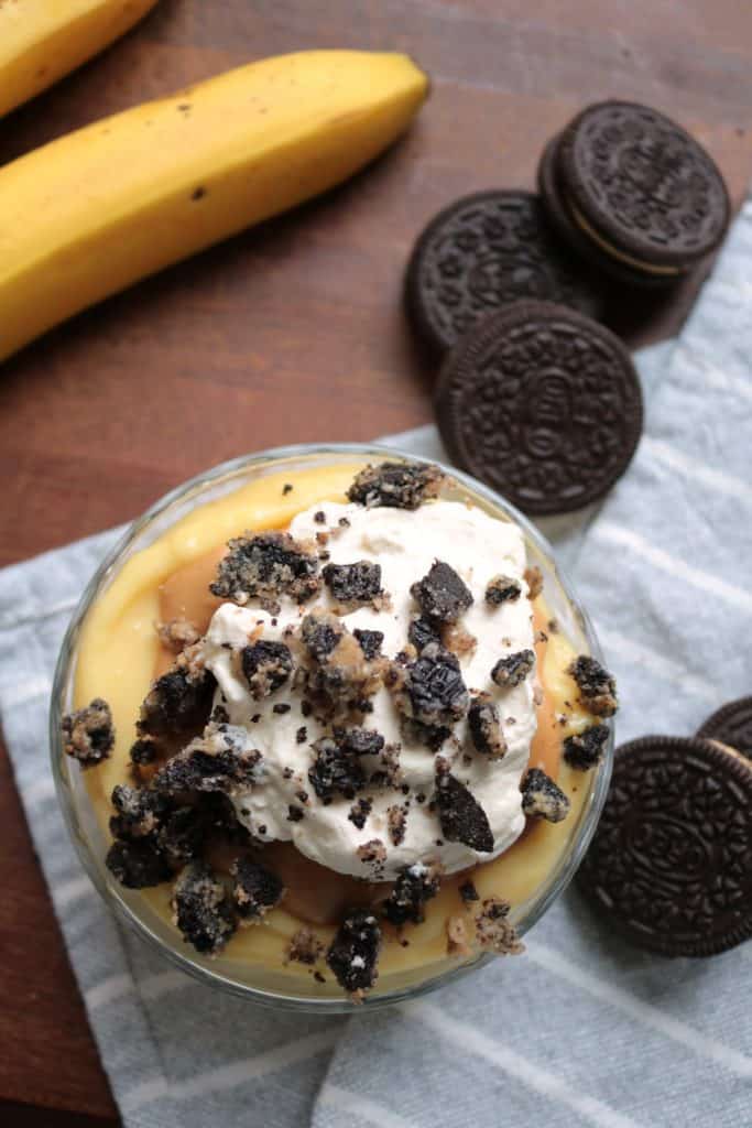 Peanut Butter and Oreo Topped Banana Pudding.