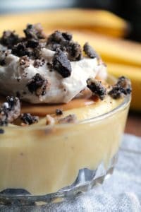 Peanut Butter Oreo Banana Pudding Close Up.