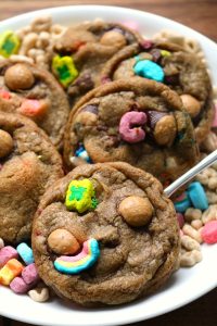 Lucky Charms Chocolate Chip Cookies with mini Buckeyes.