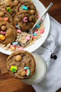 Lucky Buckeye Chocolate Chip Cookies with Cereal Milk.