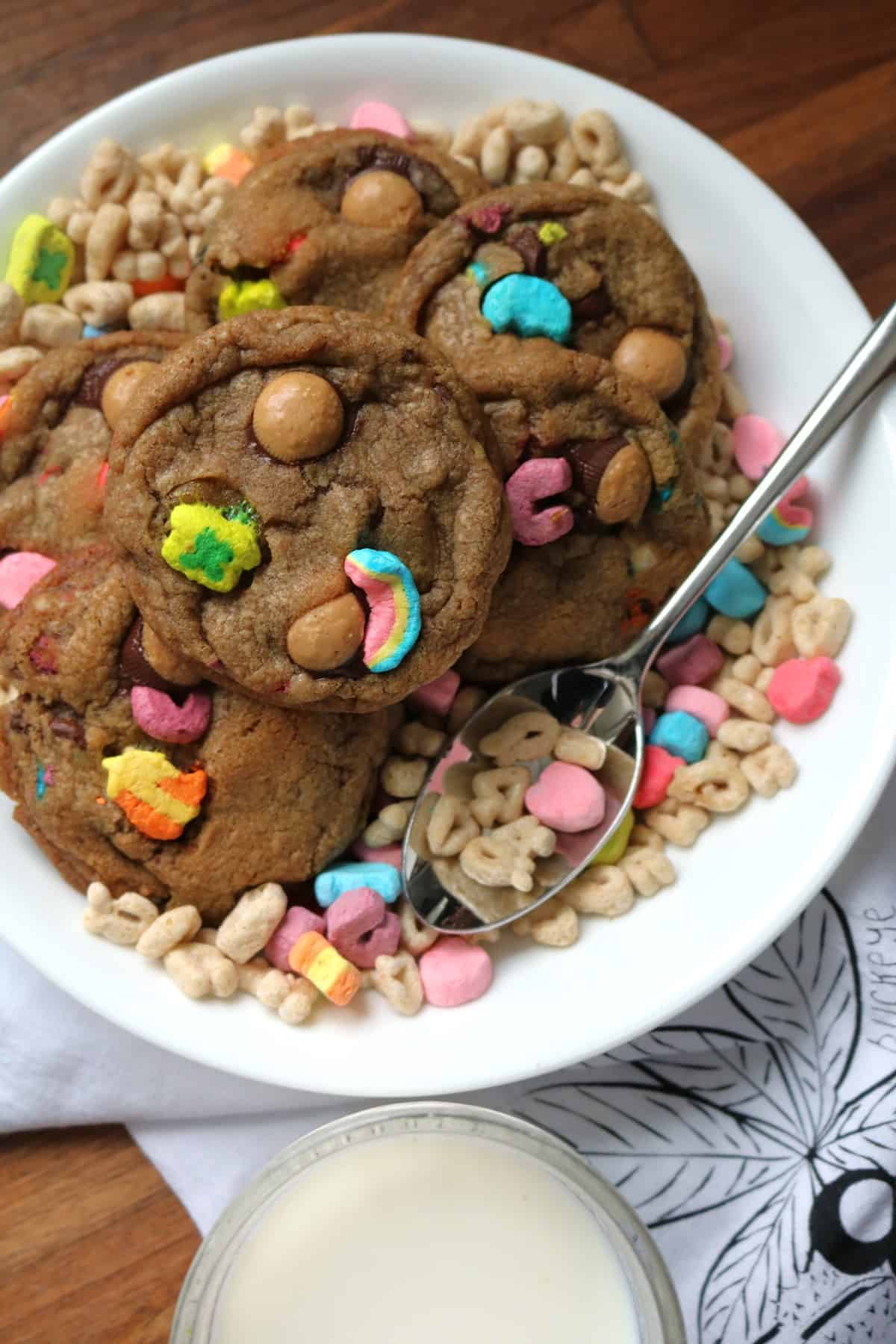 Bowl of Lucky Buckeye Chocolate Chip Cookies.