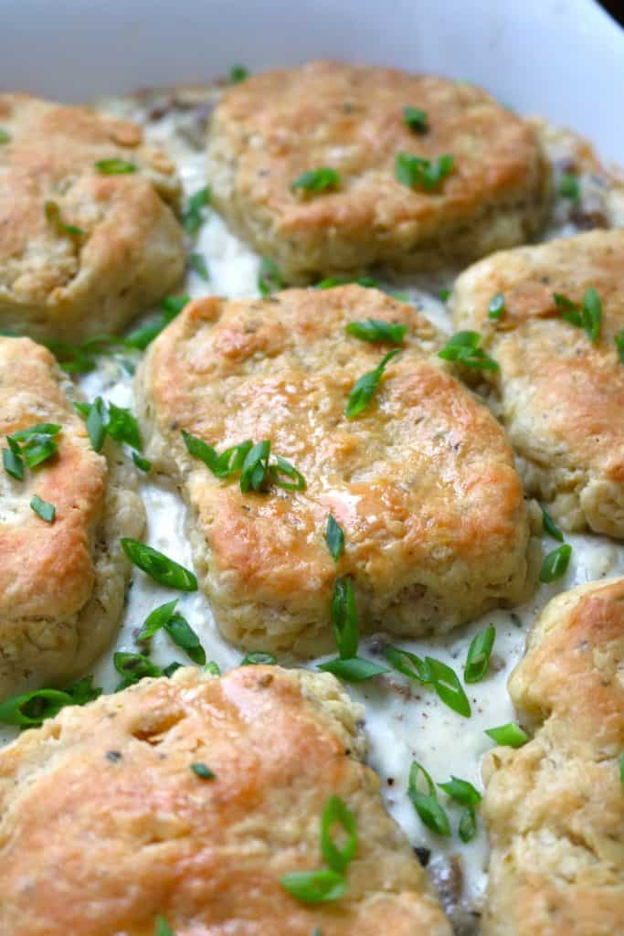 Herbed Biscuits on top of Sausage Gravy.