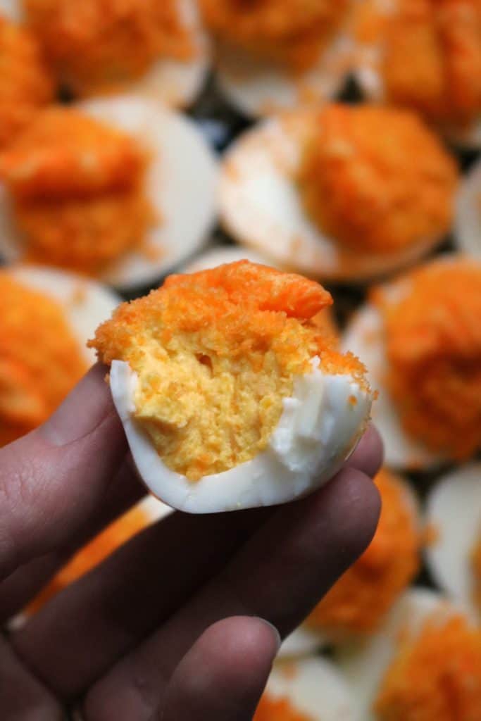 Inside of Cheetos Deviled Eggs.