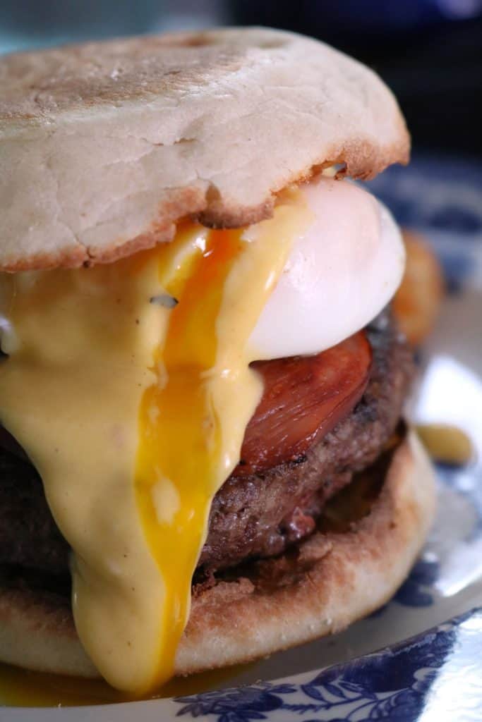 Eggs Benedict Burgers with Soft Poached Eggs.