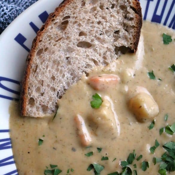 Potato Leek Soup with Bread.